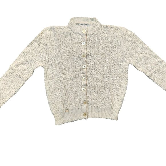 Vintage 1940s-1950s Ivory Cream Knit Long Sleeve Cardigan Sweater XXS - Picture 1 of 9